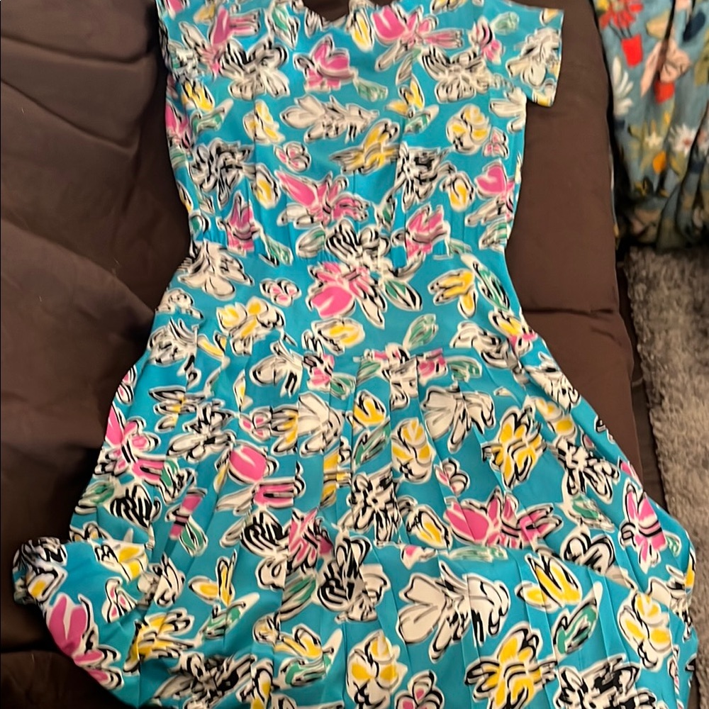 Vintage silk Floral Blue Dress 50s - Picture 11 of 12